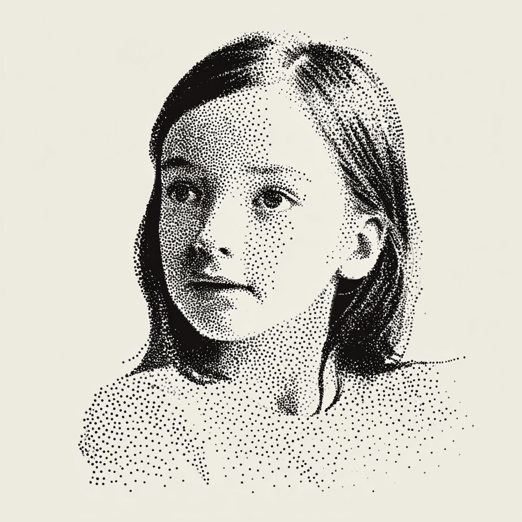 Halftone portrait of Tracy as a young girl